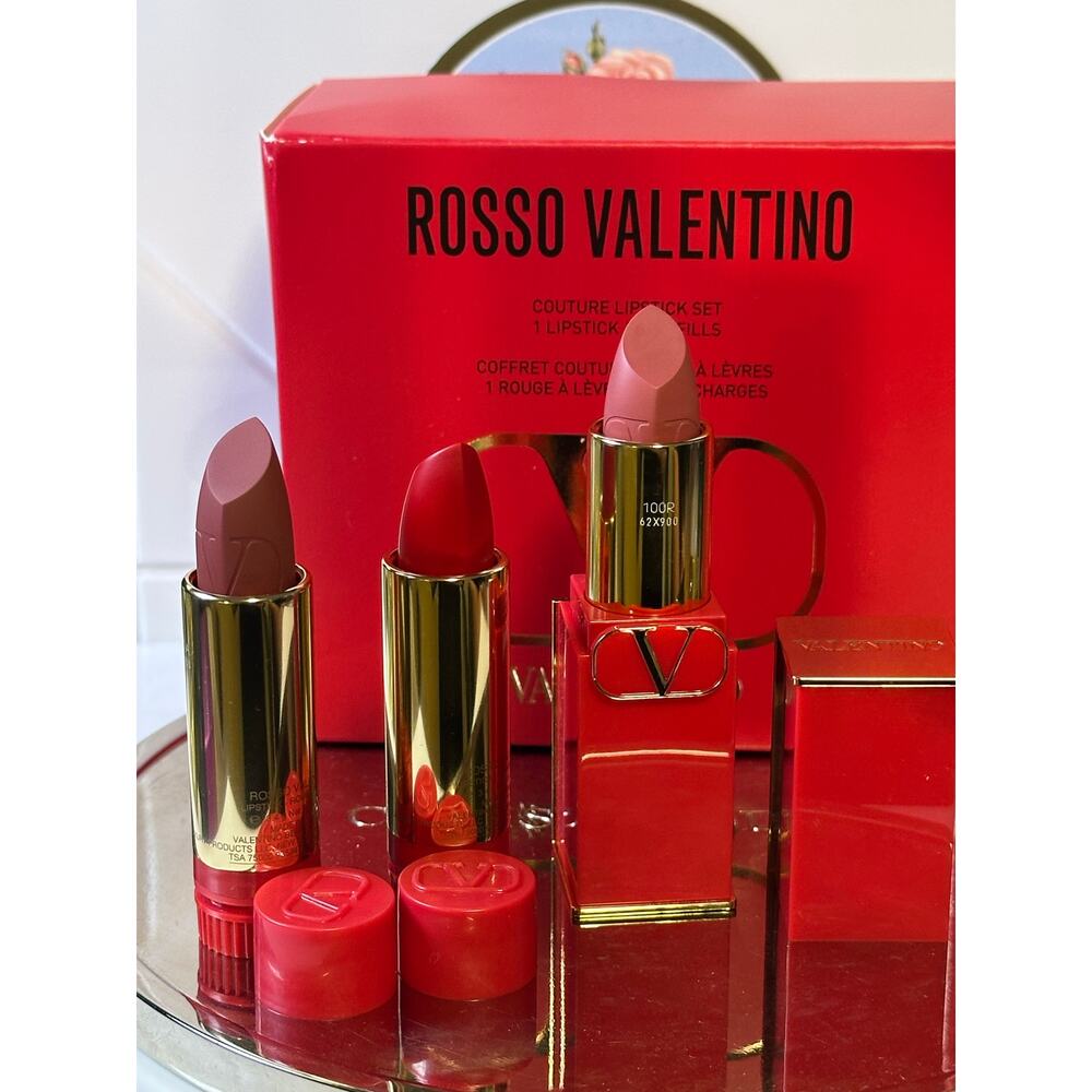 Rosso Valentino Couture Lipstick Set w/ Hard Case - 1 lipstick & 2 Refills - NEW